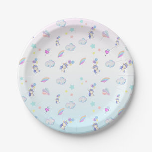 Unicorn balloon rainbow gradient birthday party paper plates