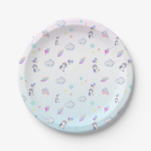 Unicorn balloon rainbow gradient  birthday party  paper plates