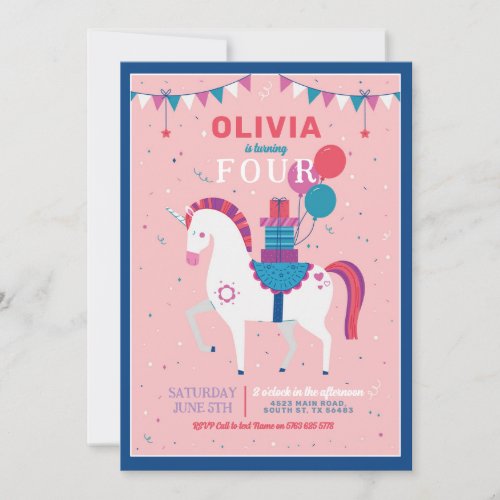 Unicorn Balloons Birthday Party Gifts  Invitation