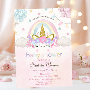 Unicorn,Balloons,Holographic Baby Shower Invitatio Invitation