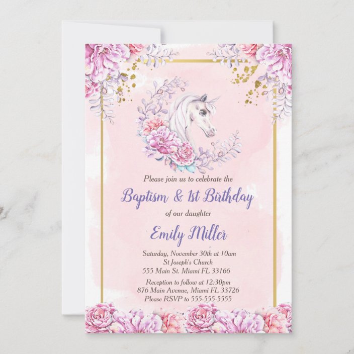 Unicorn baptism and birthday invitation