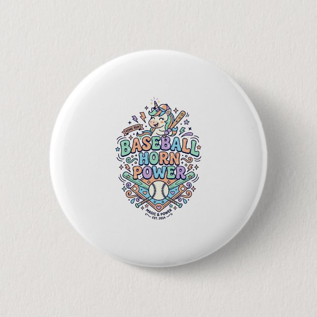 Unicorn Baseball Horn Power Kawaii Vector Design_1 Button (Front)