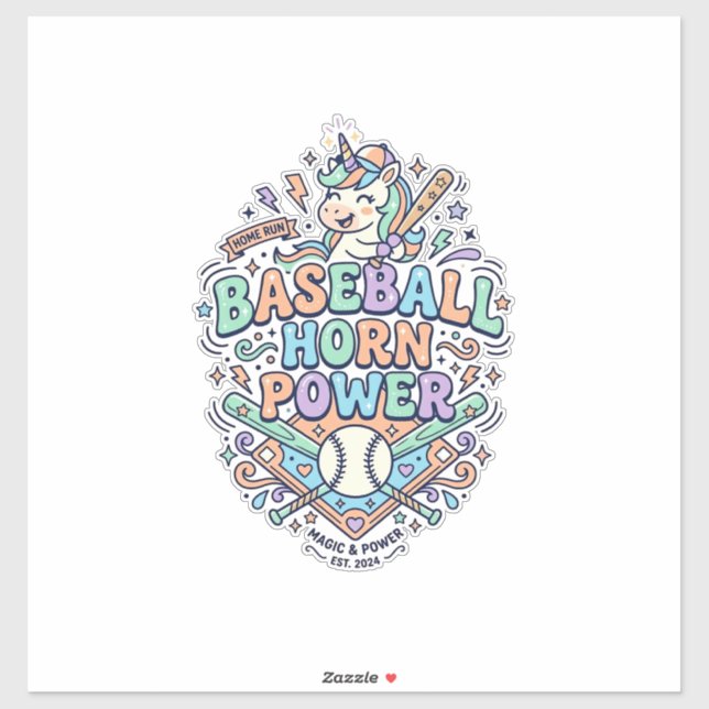 Unicorn Baseball Horn Power Kawaii Vector Design_1 Sticker (Sheet)