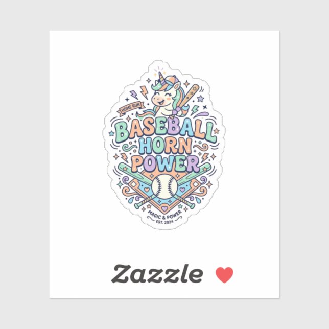 Unicorn Baseball Horn Power Kawaii Vector Design_1 Sticker (Sheet)