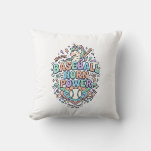 Unicorn Baseball Horn Power Kawaii Vector Design_1 Throw Pillow