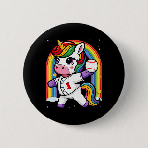Unicorn Baseball Rainbow Baseball Lover I Unicorn  Button