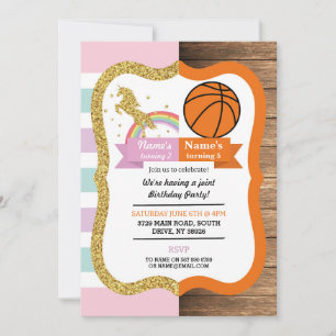 Unicorn & Basketball Joint Boy Girl Birthday Invitation