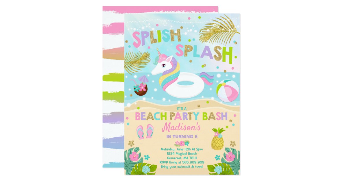 Unicorn Beach Party Invitation Unicorn Pool Float Zazzle Com