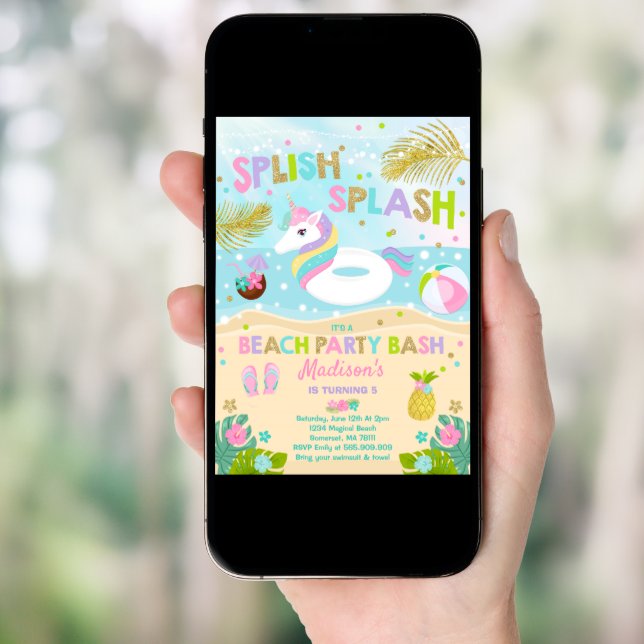 Unicorn Beach Party Invitation Unicorn Pool Float (Front Digital)