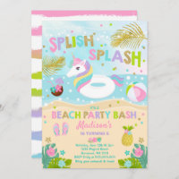 Unicorn Beach Party Invitation Unicorn Pool Float