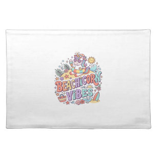 Unicorn Beachicorn Vibes Whimsical White Backgroun Cloth Placemat