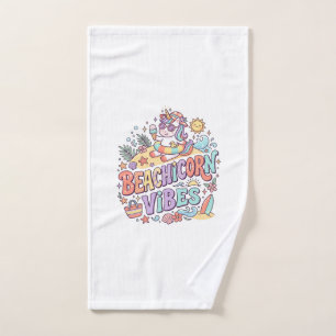 Unicorn Beachicorn Vibes Whimsical White Backgroun Hand Towel