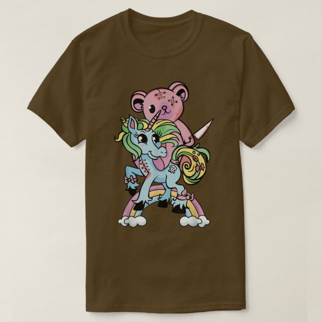 Unicorn Bear Rainbow Kawaii Pastel Goth Cute and C T-Shirt (Design Front)