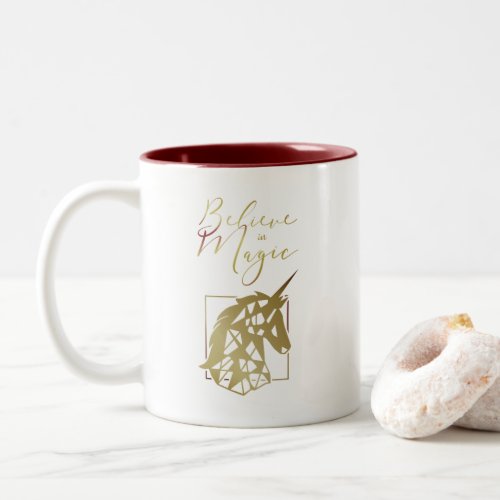 Unicorn Believe in Magic Quote Typography Two_Tone Coffee Mug