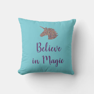 Unicorn Believe in Magic Rainbow Sprinkles Throw Pillow