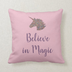 Unicorn Believe in Magic Rainbow Sprinkles Throw Pillow