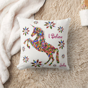 Unicorn Believe Magical Glitter Personalize Throw Pillow