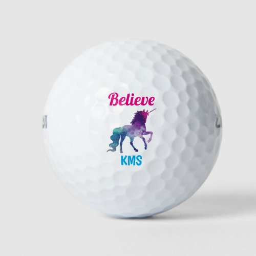Unicorn Believe Monogram Initials Cute Golf Balls
