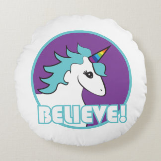 Unicorn "BELIEVE!" Round Pillow