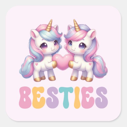 Unicorn Besties Best Friends Forever Square Sticker