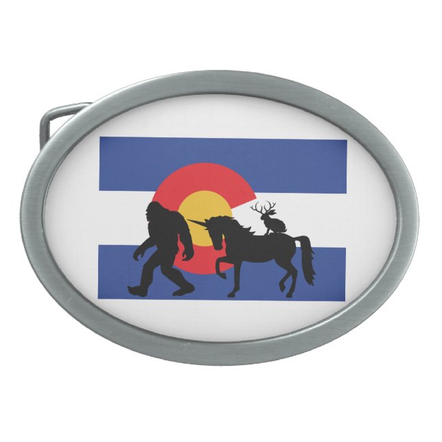 Unicorn, Bigfoot and Jackalope Belt Buckle (Front)