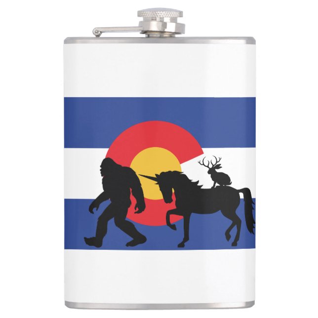 Unicorn, Bigfoot and Jackalope Flask (Front)