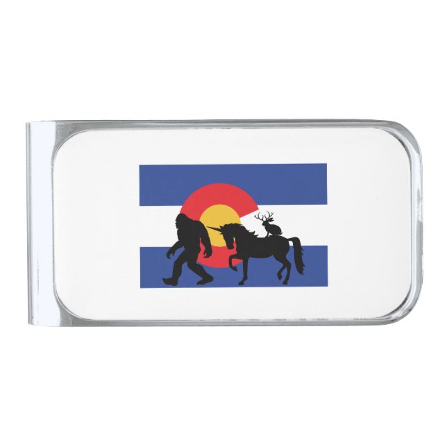 Unicorn, Bigfoot and Jackalope Silver Finish Money Clip (Front)