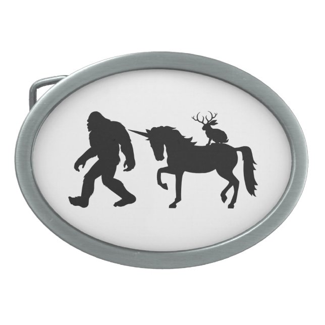 Unicorn, Bigfoot, Jackalope Belt Buckle (Front)
