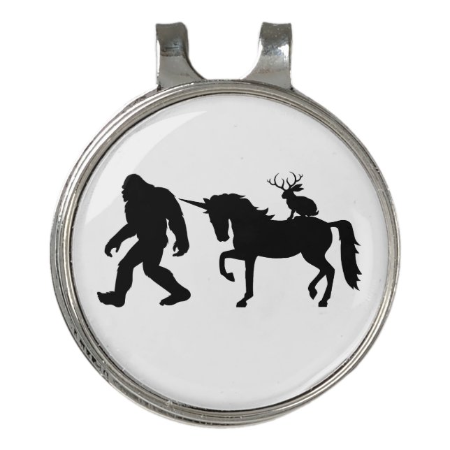 Unicorn, Bigfoot, Jackalope Golf Hat Clip (Front)