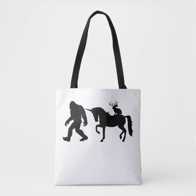 Unicorn, Bigfoot, Jackalope Tote Bag (Front)