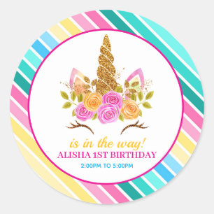 Unicorn Birthday 1st Birthday Party Classic Round Sticker