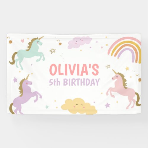 Unicorn Birthday Backdrop Banner Rainbow Magical