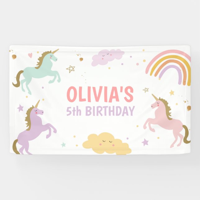 Unicorn Birthday Backdrop Banner Rainbow Magical (Horizontal)