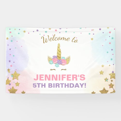 Unicorn birthday banner Magical Pink and Gold Girl