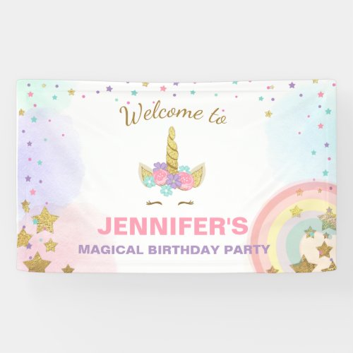 Unicorn birthday banner Magical Pink and Gold Girl