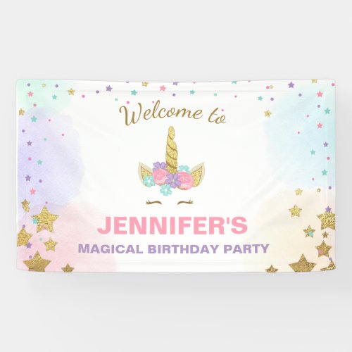 Unicorn birthday banner Magical Pink and Gold Girl