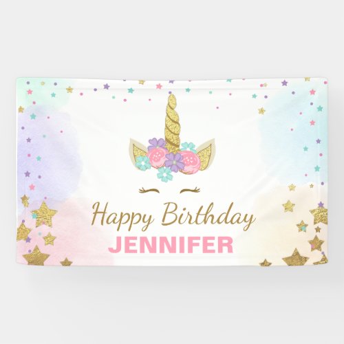 Unicorn birthday banner Magical Pink and Gold Girl