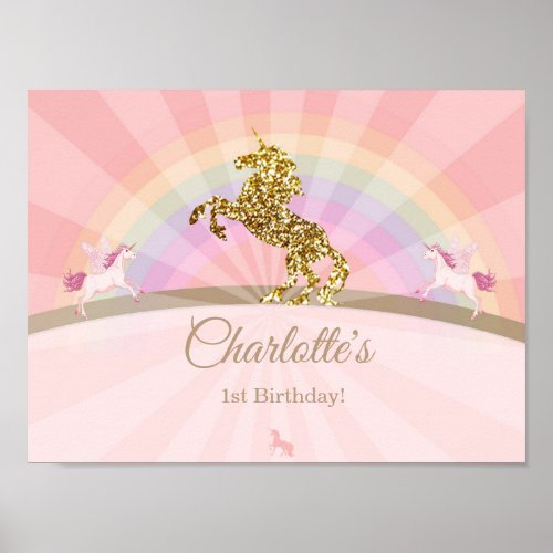 Unicorn birthday banner  Unicorn baby shower Poster