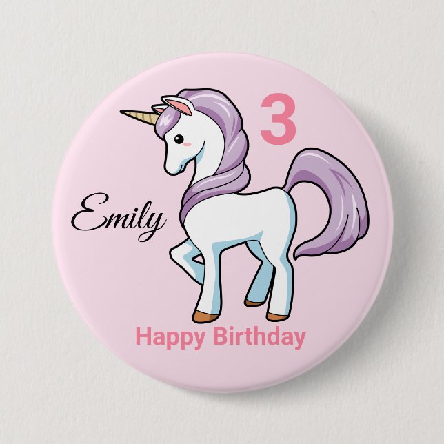 UNICORN Birthday Button Personalize Girls Name Age (Front)