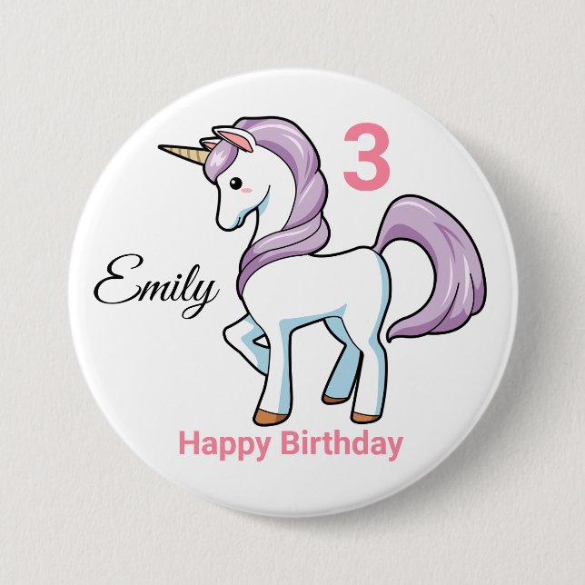 UNICORN Birthday Button Personalize Name Age (Front)
