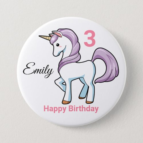 UNICORN Birthday Button Personalize Name Age