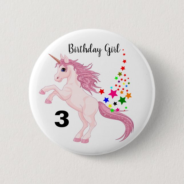 Unicorn Birthday Button Pin Custom AGE NAME (Front)