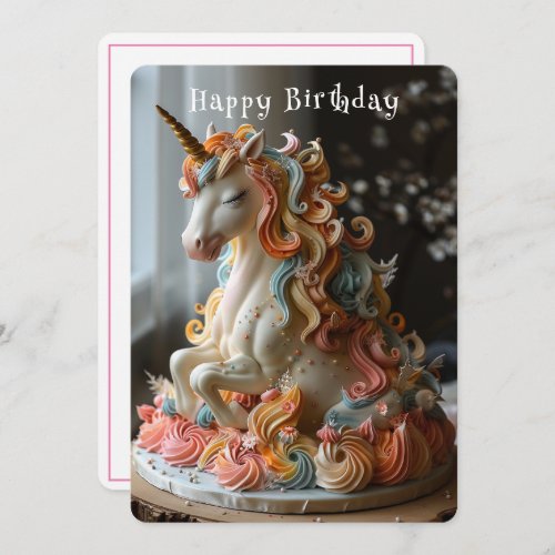 Unicorn Birthday Cake Gold Horn Card