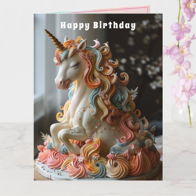 Unicorn Birthday Cake Gold Horn Card (Orchid)