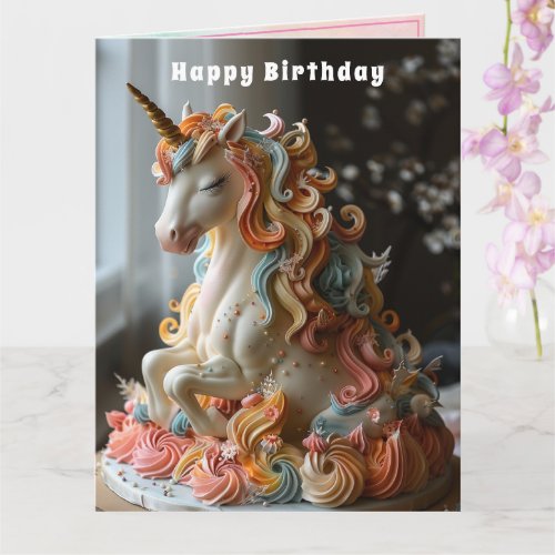 Unicorn Birthday Cake Gold Horn Card