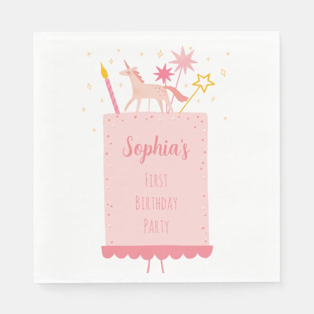 Unicorn Birthday Cake Napkins (Front)