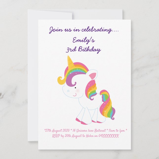 Unicorn birthday card (Front)