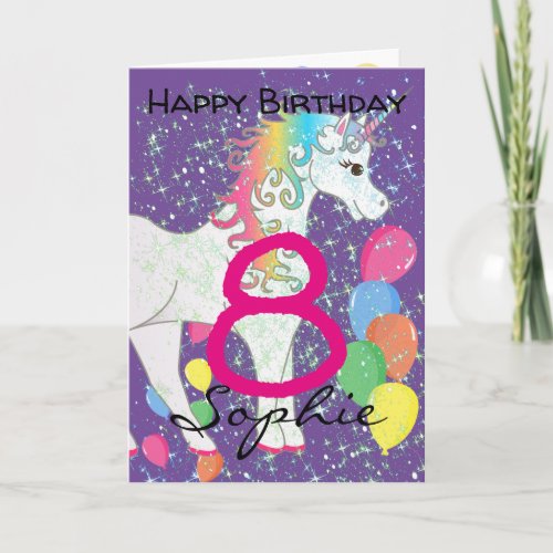 Unicorn Birthday Card For 8 Year Old Girl