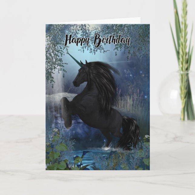 Unicorn Birthday Card, Happy Birthday, Black Celti Card (Front)