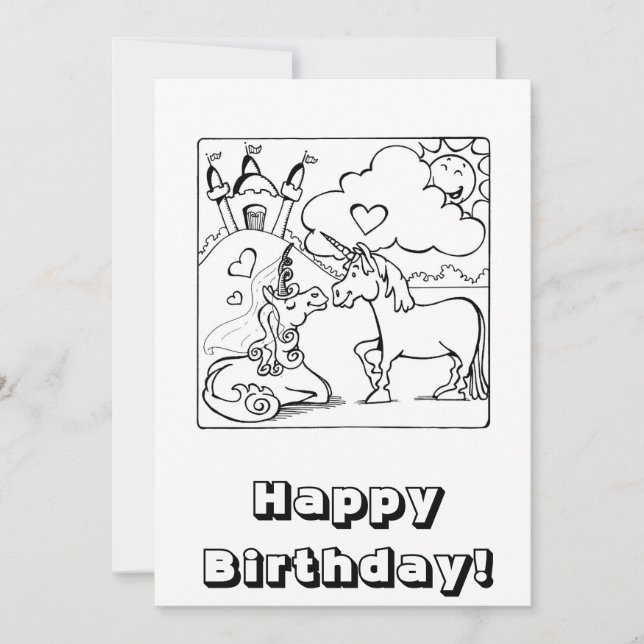 Unicorn Birthday Card You can Color (Front)